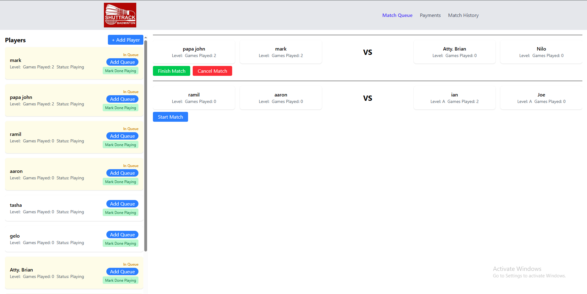 Badminton Queueing System